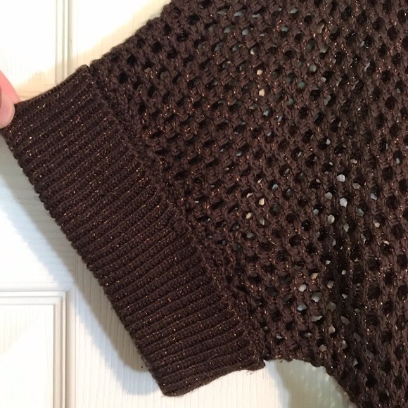 THE LIMITED Women’s Medium Brown Crochet Sweater Metallic Thread Tunic Length - Picture 2 of 7